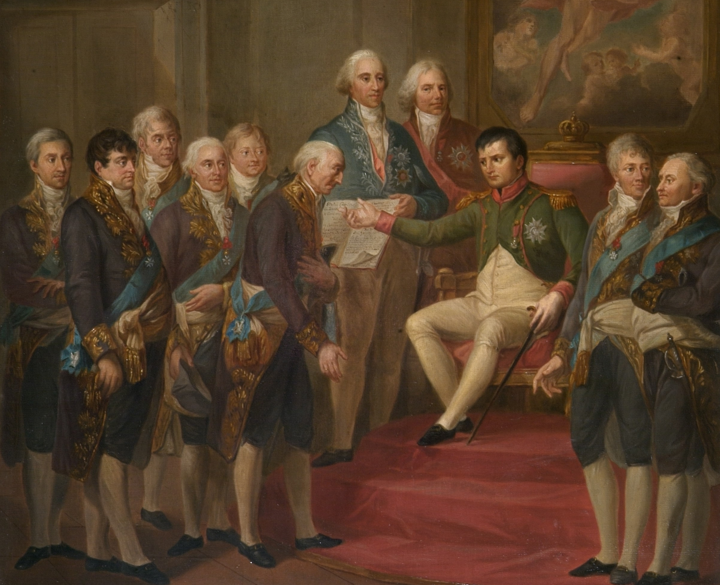 Fragment obrazu "Nadanie Konstytucji Księstwu Warszawskiemu przez Napoleona", kopia nieznanego autora na podstawie dzieła Marcella Bacciarellego